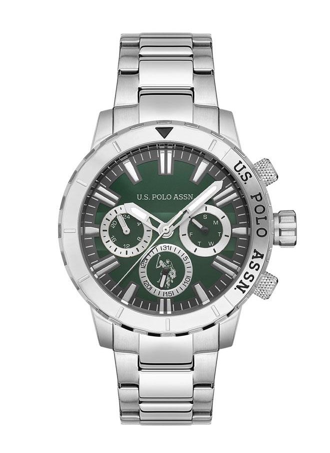 U.S. Polo Assn. U.S. Polo Assn. Men's USPA1026-12 45mm Silver Case Watch with Rich Green Dial & Date Function - Versatile Modern Elegance for Day & Night  - Image 1