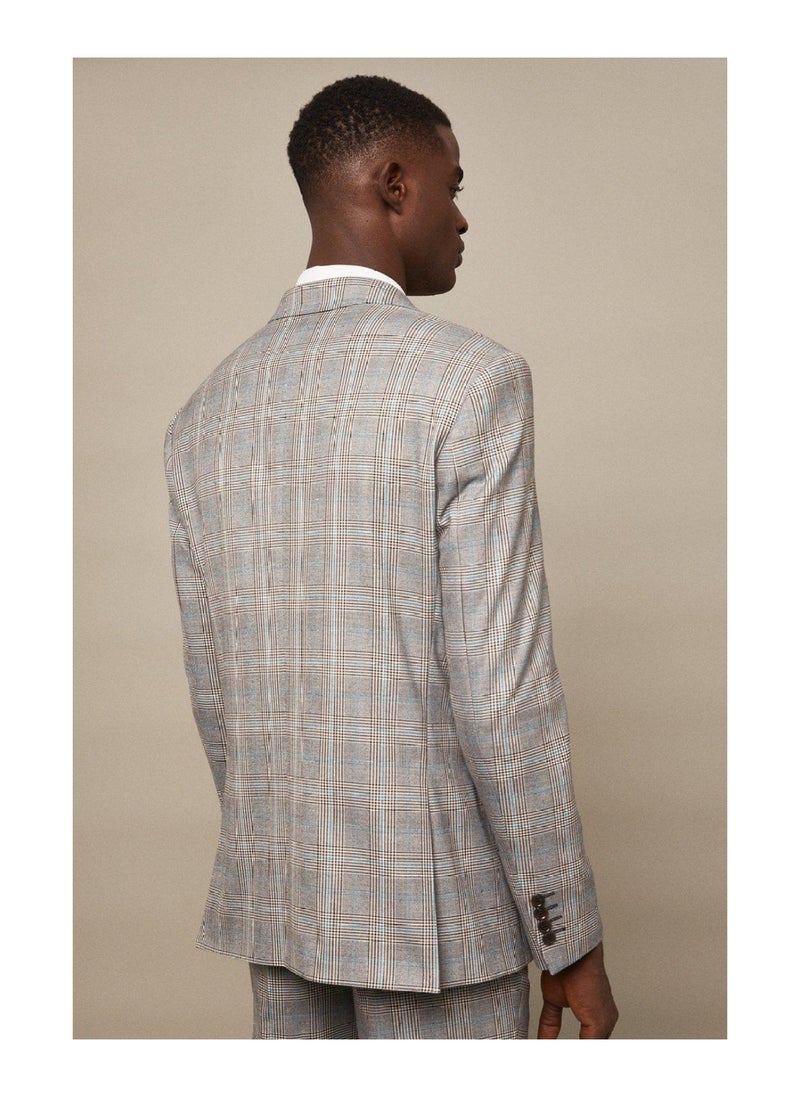 BURTON - Slim Fit Aqua Bold Checked Suit Jacket - Image 1
