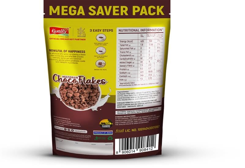 Kwality Choco Flakes 1.2 Kg | Crispy, Wholesome Cereal Made with Whole Wheat | Zero Maida and No Preservatives | Packed with Fiber, Protein - Image 2