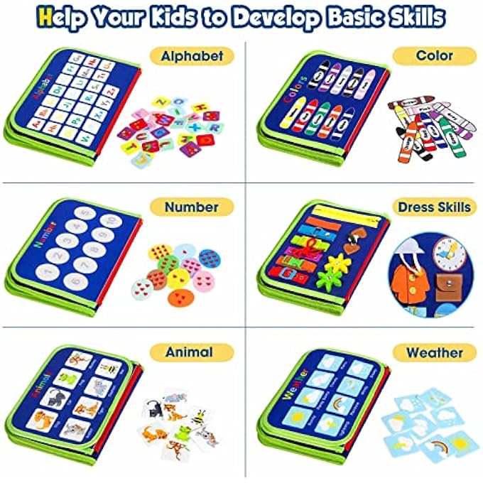 لوحة مشغولة للأطفال - ألعاب مونتيسوري للأولاد والبنات من 1-3 سنوات هدية عيد ميلاد، كتاب مشغول تعليمي حسي للأطفال الأولاد بعمر سنتين، لعبة أنشطة للأطفال من 2-4 سنوات للسفر بالطائرة والسيارة - Image 2