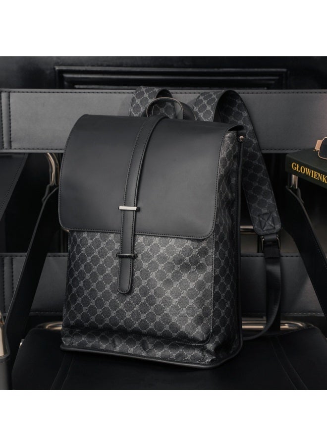 Men's Contrast Color Backpack, Boys' Large Capacity School Bag Back Bag Laptop Bag Office Bag Briefcase, PU Leather Notebook Bag College Bag Tourist Bag Office Bag for Teenager/College Students - Image 1