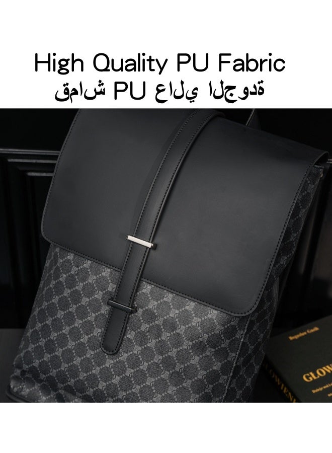 Men's Contrast Color Backpack, Boys' Large Capacity School Bag Back Bag Laptop Bag Office Bag Briefcase, PU Leather Notebook Bag College Bag Tourist Bag Office Bag for Teenager/College Students - Image 2