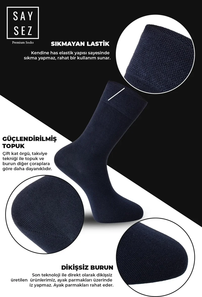 Saysez Bamboo Men's Socket Long Plain Black-Navy Blue-Smoked Socks Seamless Premium Package 3 Pcs / Colorful