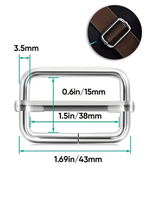 25 pcs 38mm Silver Color  Metal Slide Buckle Rectangle Adjustable Webbing Slider, Adjustable Metal Triglide Slides Rectangle For Belt Bags DIY Accessories