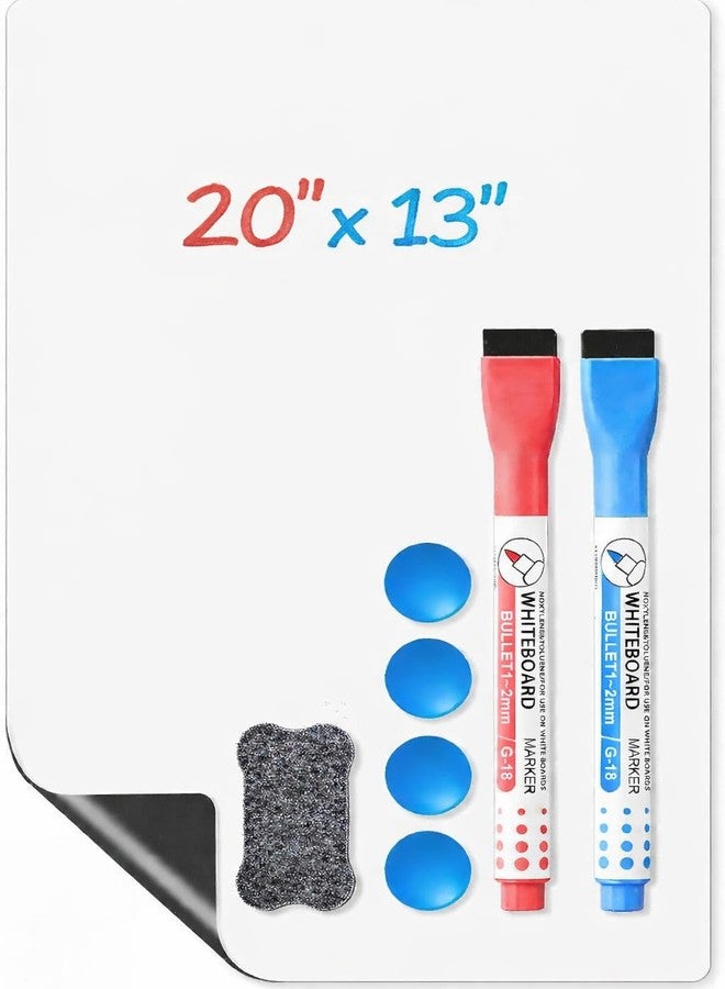 RPBHY Magnetic Whiteboard for Fridge, 20" x 13" Dry Erase Board Set with Markers & Eraser, Strong Magnet & Stain-Resistant Surface, Fridge Calendar for Notes, Grocery List, Meal Planning & Family Schedule - Image 1