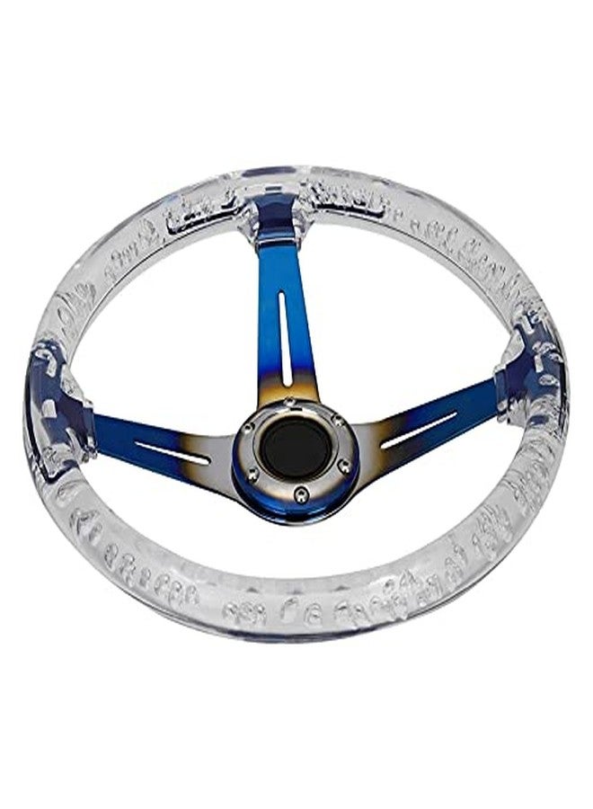 YEHICY 350mm 14inch Acrylic Racing Steering Wheel 6 Holes Neo Chrome Car Sports Steering Wheel 70mm Deep Fit Universal Car (White with Toasted blue) - Image 2