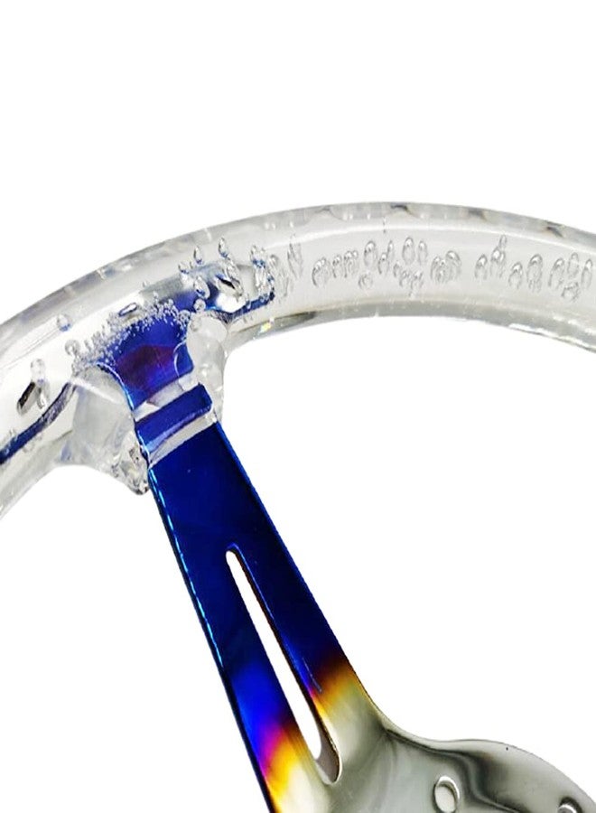 YEHICY 350mm 14inch Acrylic Racing Steering Wheel 6 Holes Neo Chrome Car Sports Steering Wheel 70mm Deep Fit Universal Car (White with Toasted blue) - Image 5