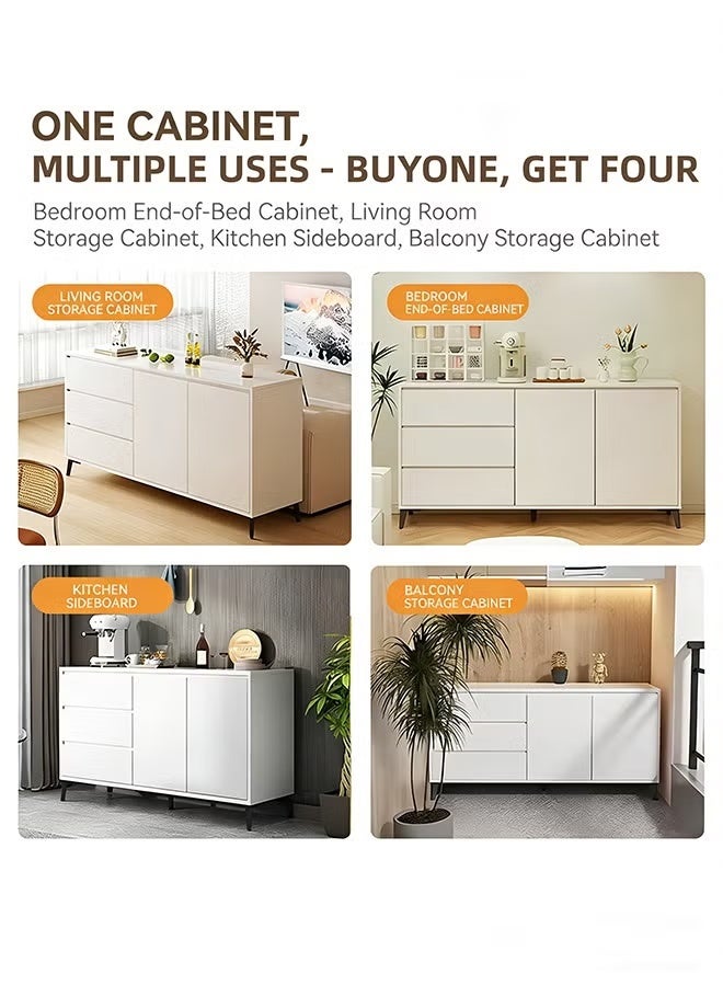 140cm White Sideboard Storage Cabinet, Modern TV Stand Buffet Cabinet with 3 Drawers & Large Cupboard, Multi-Purpose Console Table for Kitchen Living Room Bedroom 140 x 40 x 75 CM - Image 5