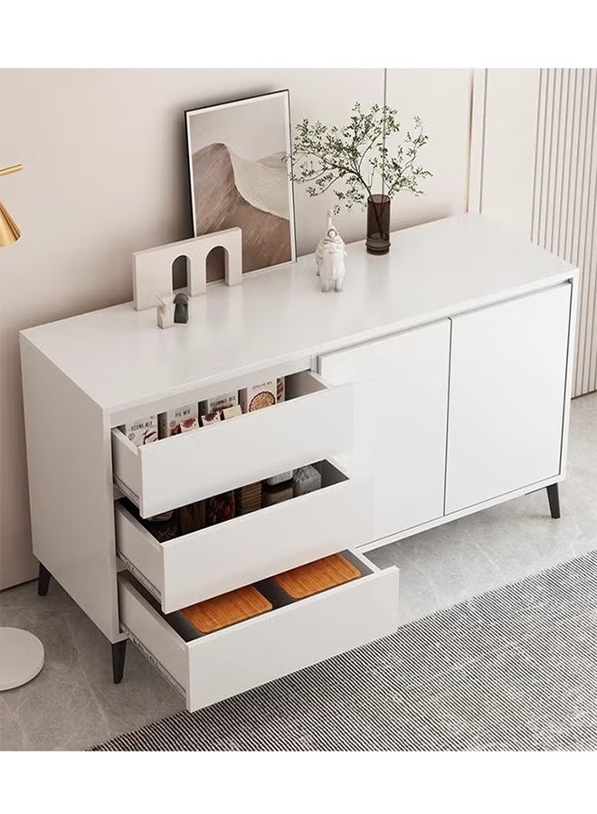 140cm White Sideboard Storage Cabinet, Modern TV Stand Buffet Cabinet with 3 Drawers & Large Cupboard, Multi-Purpose Console Table for Kitchen Living Room Bedroom 140 x 40 x 75 CM - Image 1