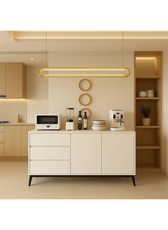 140cm White Sideboard Storage Cabinet, Modern TV Stand Buffet Cabinet with 3 Drawers & Large Cupboard, Multi-Purpose Console Table for Kitchen Living Room Bedroom 140 x 40 x 75 CM - Image 2
