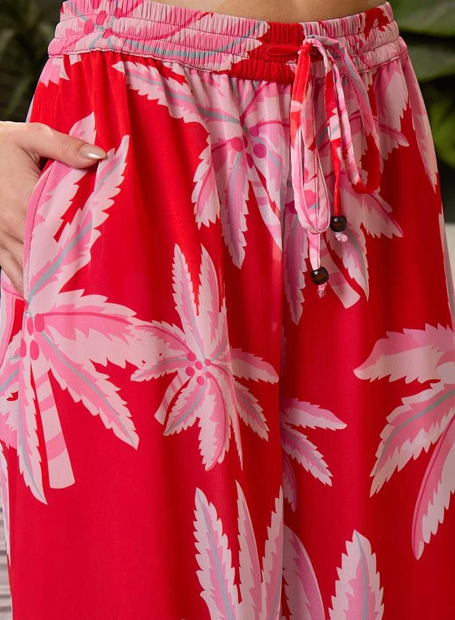 SASSAFRAS Sassafras Red Floral Tube Top and Pants Co-Ords