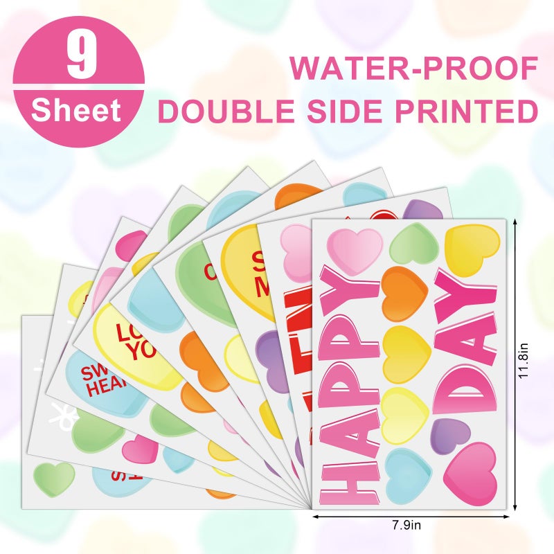 Whaline Happy Valentine's Day Window Clings Conversation Candy Heart Window Stickers Double-Side Glass Decals for Home Party Supplies  7.9 x 11.8 Inch  9 Sheets - Image 5