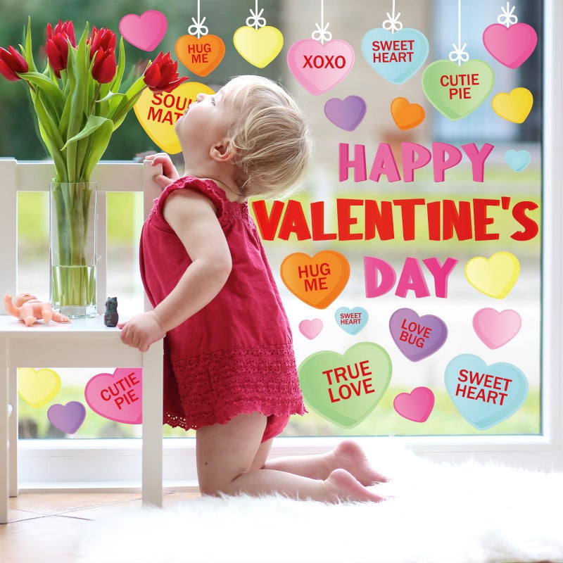 Whaline Happy Valentine's Day Window Clings Conversation Candy Heart Window Stickers Double-Side Glass Decals for Home Party Supplies  7.9 x 11.8 Inch  9 Sheets - Image 3