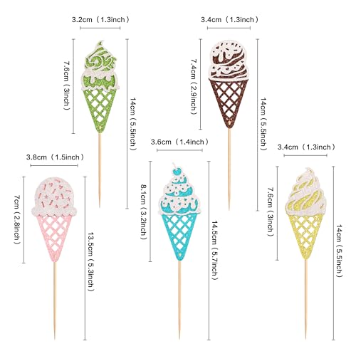 Ercadio 25 Pack Ice Cream Cupcake Toppers Glitter Cupcake Picks for Baby Shower Birthday Summer Hawaii Theme Party Cake Decorations Supplies Ice Cream 8 - Image 5