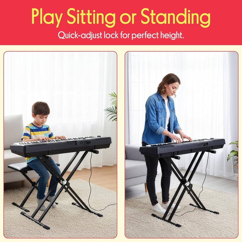 Pyle Universal Heavy-Duty X Style Piano Stand, Adjustable Height, Foldable Digital Piano Holder Rack, Anti-Slip Rubber Foot Caps - Great for Studio & Standing Performances - Image 3