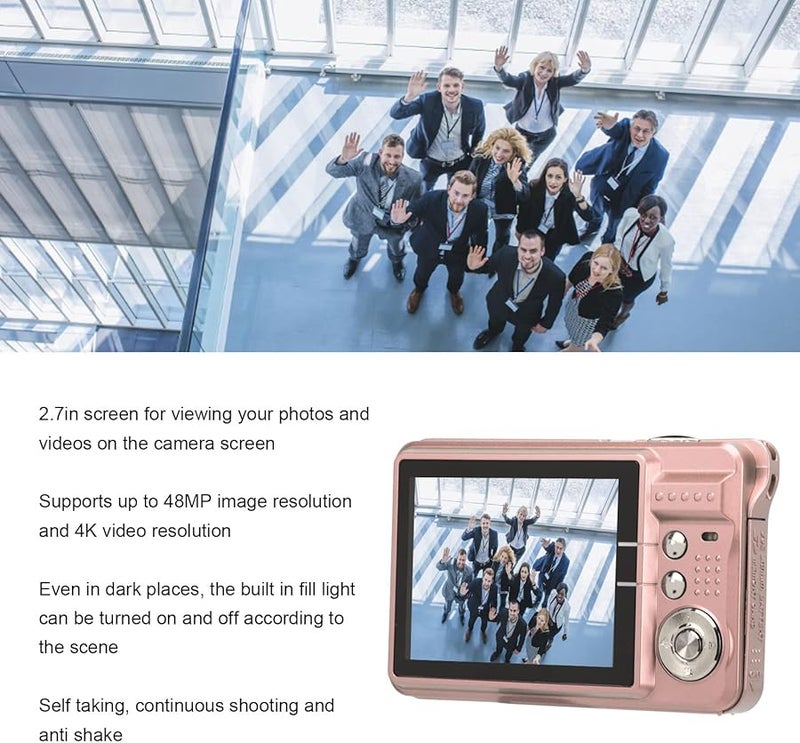 Pink Digital Camera 4K 48MP 8X Zoom Vlogging Camera with Fill Light for Students Teens Adults - Image 3