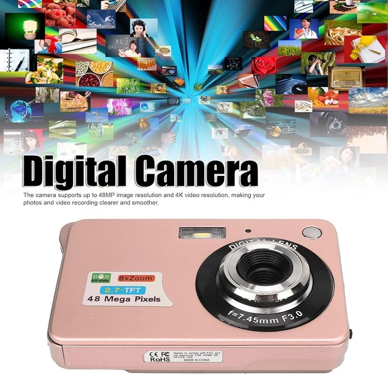 Pink Digital Camera 4K 48MP 8X Zoom Vlogging Camera with Fill Light for Students Teens Adults - Image 4