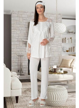 Mecit Pijama Mecit Pajamas Mecit 5355 Ecru Maternity Dressing Gown Pajamas Nightgown Set  - Image 1