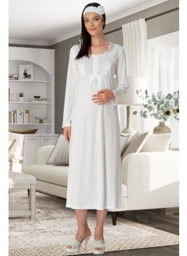 Mecit Pijama Mecit Pajamas Mecit 5355 Ecru Maternity Dressing Gown Pajamas Nightgown Set  - Image 2