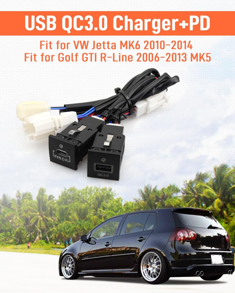 Quaneguzy USB-C PD Charger for VW Golf GTI R-Line MK5 MK6, Jetta MK6, Scirocco, Touran 2006-2015 - Dual USB QC3.0 Charger with Quick Charge 3.0 Technology - Image 2