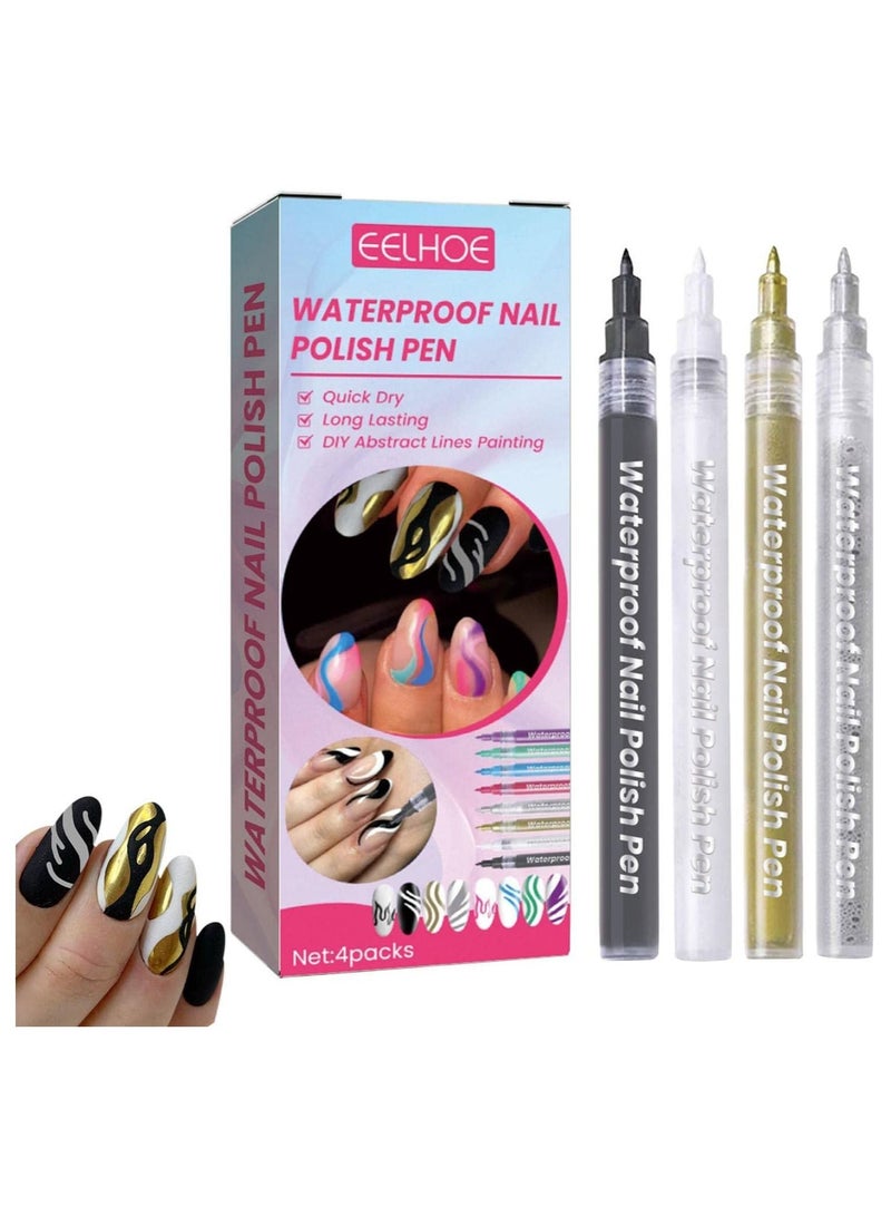 EELHOE Nail Polish Pens 4Pcs Vibrant Colors Smudge Pen For Nail Waterproof Nail Polish Pen For Nail Art DIY Drawing - Image 1
