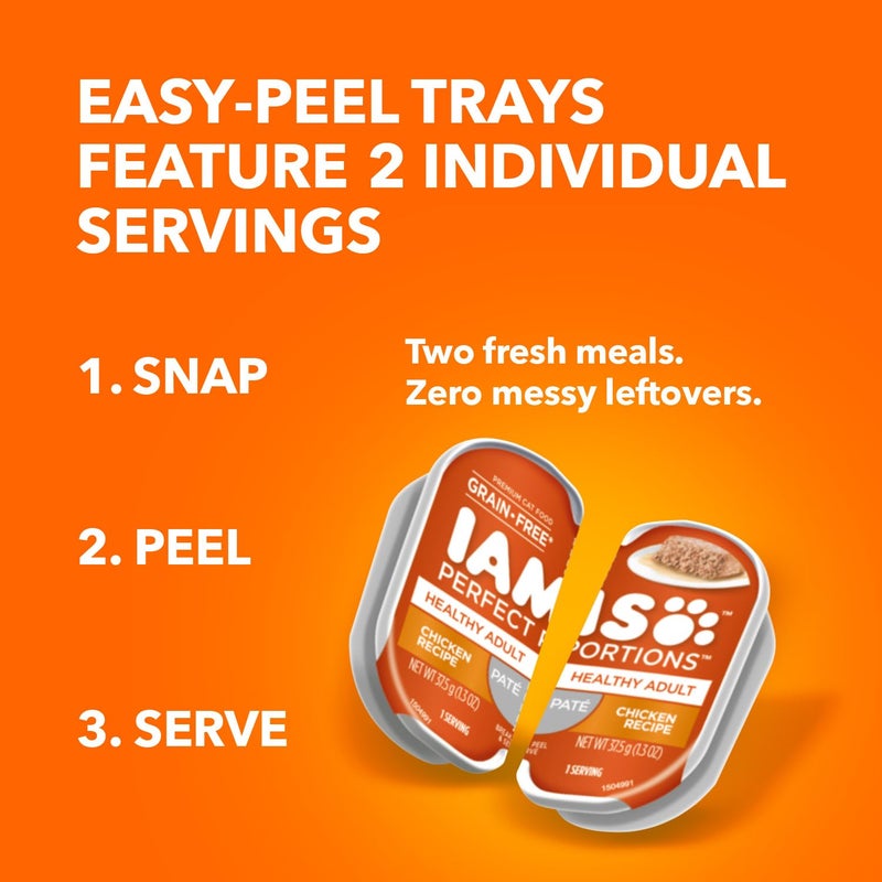 IAMS Perfect Portions Healthy Adult Grain Free Wet Cat Food Pate, Chicken Recipe, 2.6 oz. Easy Peel Twin-Pack Trays (24 Count, 48 Servings) - Image 4