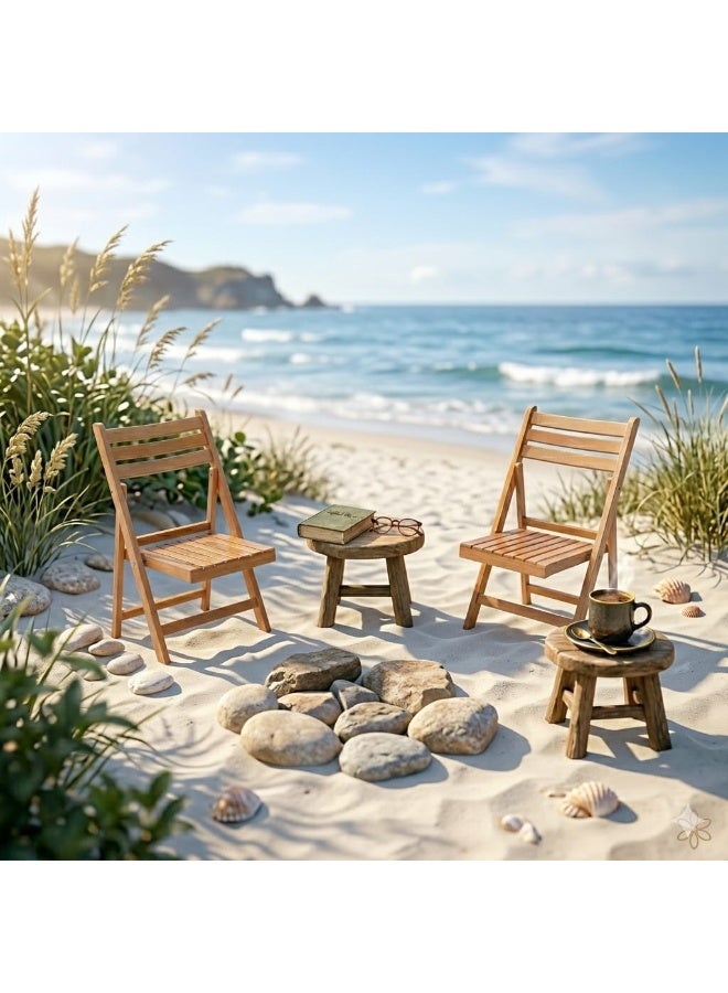 Folding Beach & Garden Chair Set – 2 Wooden Beech Chairs – Durable Outdoor Patio Seating – Portable & Easy Storage for Balcony, Garden & Beach - Image 1