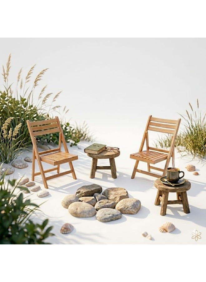 Folding Beach & Garden Chair Set – 2 Wooden Beech Chairs – Durable Outdoor Patio Seating – Portable & Easy Storage for Balcony, Garden & Beach - Image 2