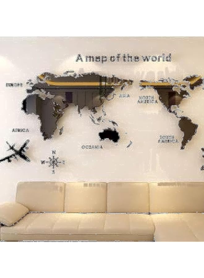 3D World Map Wall Art Decor Perfect For Home Kitchen Office Travel World Decor Black 40*80