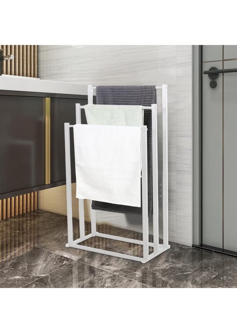 عربست حامل مناشف معدني قابل للطي قائم بذاته، سعة كبيرة، مكون من 3 طبقات، مع طلاء مضاد للصدأ، وحامل مناشف معدني على شكل سلم، وحامل تجفيف، ورف منظم للحمام لتوفير المساحة - Image 1