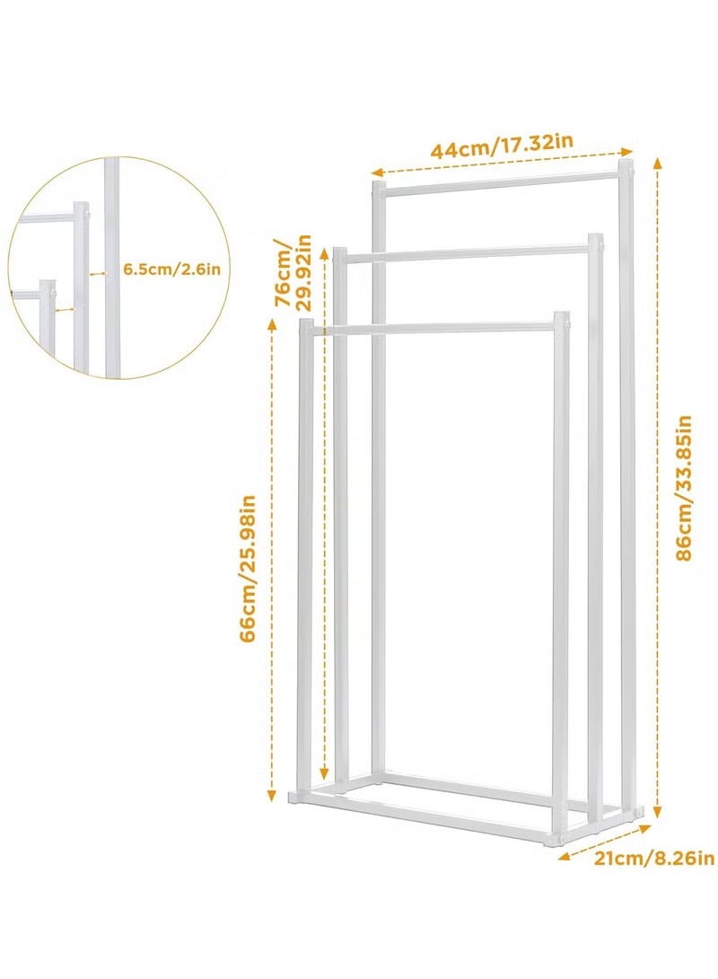 عربست حامل مناشف معدني قابل للطي قائم بذاته، سعة كبيرة، مكون من 3 طبقات، مع طلاء مضاد للصدأ، وحامل مناشف معدني على شكل سلم، وحامل تجفيف، ورف منظم للحمام لتوفير المساحة - Image 5