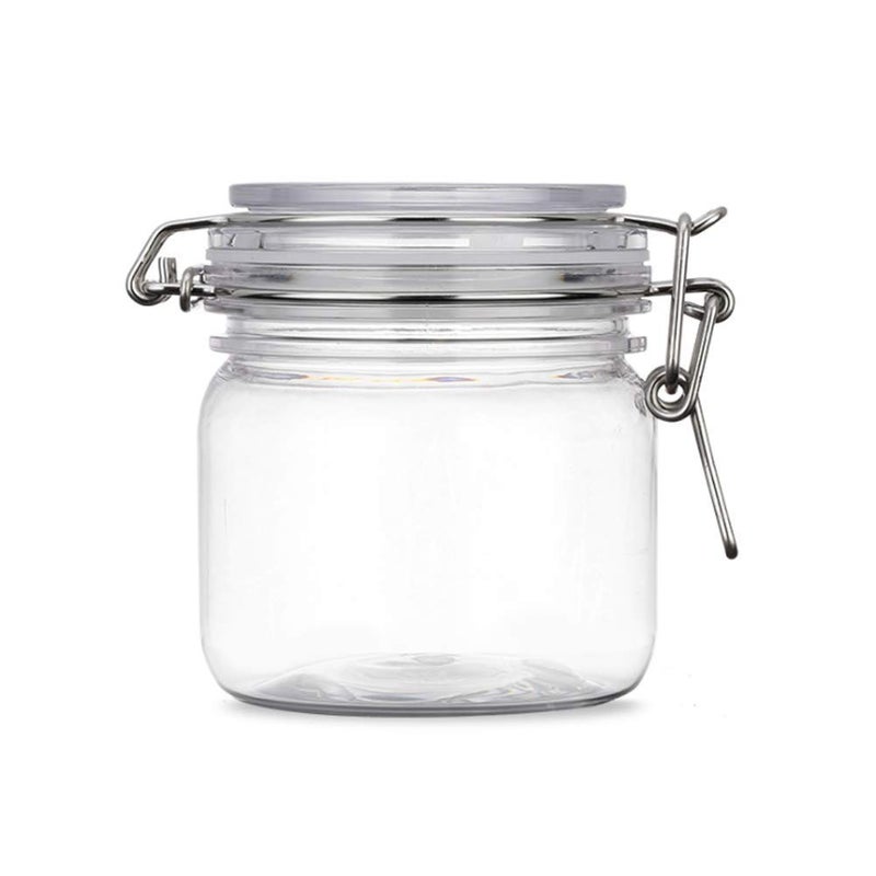 mollensiuer 2Pcs 10 Oz300ml Clear Round Plastic Home Kitchen Storage Sealed Jar Bottles with Leak Proof Rubber and Hinged Lid for Herbs Spices Candy Gift Arts and Crafts Storage Multipurpose Container