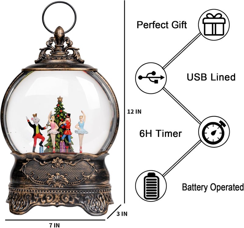MXwcy Christmas Snow Globe Lantern, Clara &Nutcracker and Mouse King Christmas Tree Musical Snow Water Lantern Swirling Glittering Holiday Decorations Gifts for Family, Children or Friends - Image 2