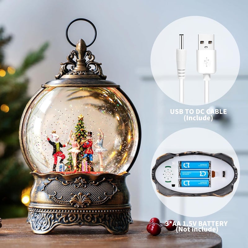 MXwcy Christmas Snow Globe Lantern, Clara &Nutcracker and Mouse King Christmas Tree Musical Snow Water Lantern Swirling Glittering Holiday Decorations Gifts for Family, Children or Friends - Image 4