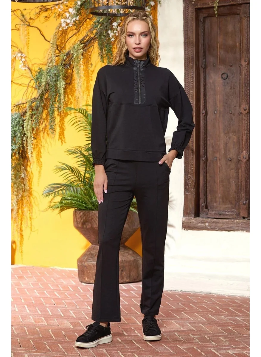 Cossy By Aqua 25236 Women's Stand Collar Half Zip Front Tracksuit-Black