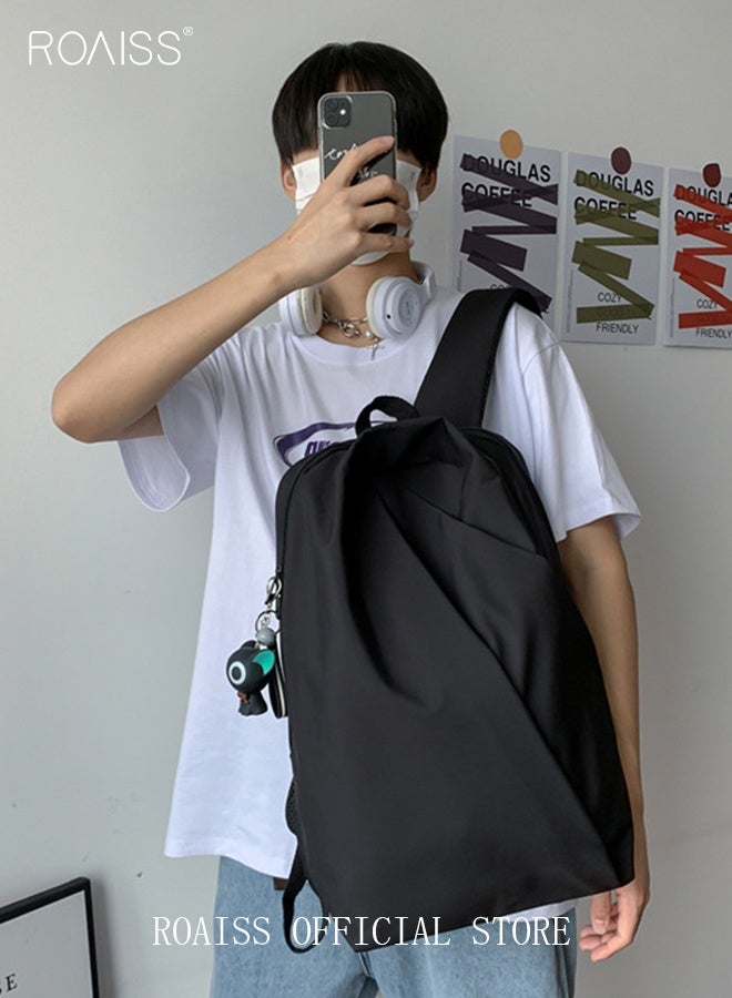 رويس حقيبة ظهر متعددة الوظائف للجنسين حقيبة ظهر كبيرة السعة للرحلات القصيرة حقيبة ظهر طلابية خفيفة الوزن بلون موحد على طراز الأعمال حقيبة كمبيوتر محمول - Image 1