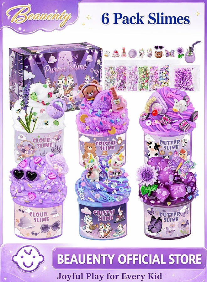 Beauenty 6 Pack Slimes, Purple Slime for Kids, Butter Cloud Slime kit for Girls Ages 3-12, Toys for Girls and Boys, Birthday Ramadan Party Favors for Kids Goodie Bag Stuffers - Image 1