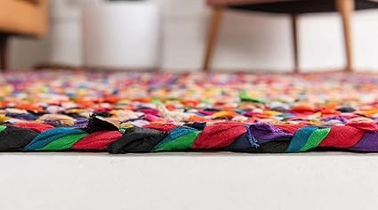 Goodie Jute Natural Reversible Rugs Round Braided Floor Carpet Mat for Living Room Bedroom Dining Office Restaurant 2 x 3 feet chindi Cotton  - Image 2
