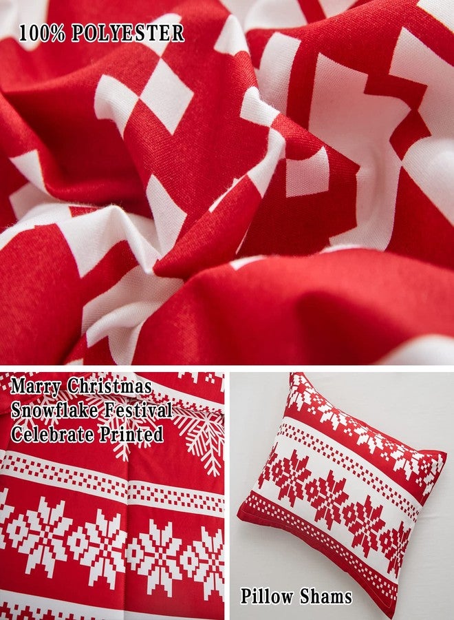 Flysheep Christmas Comforter Set 3 Pieces Queen Size 88x88 inches, Red and White Snowflake Reversible Design, Soft Microfiber Lightweight Bedding Sets for All Season - Image 5
