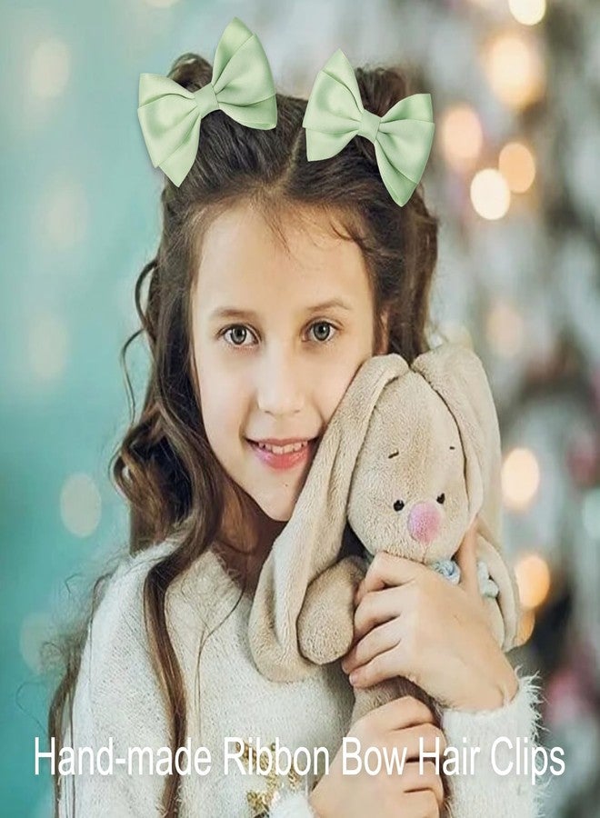 ZOLYCO 4.5 Inches Hair Bows for Girls Thick Ribbon Boutique Alligator Clips Hair Accessories for Baby Girls Toddlers Kids Teens 2 Pcs (Apple Green) - Image 2
