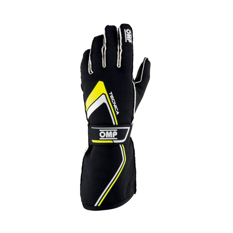 OMP Tecnica Racing Gloves, Black | Yellow, Size S [US 9] - Image 2