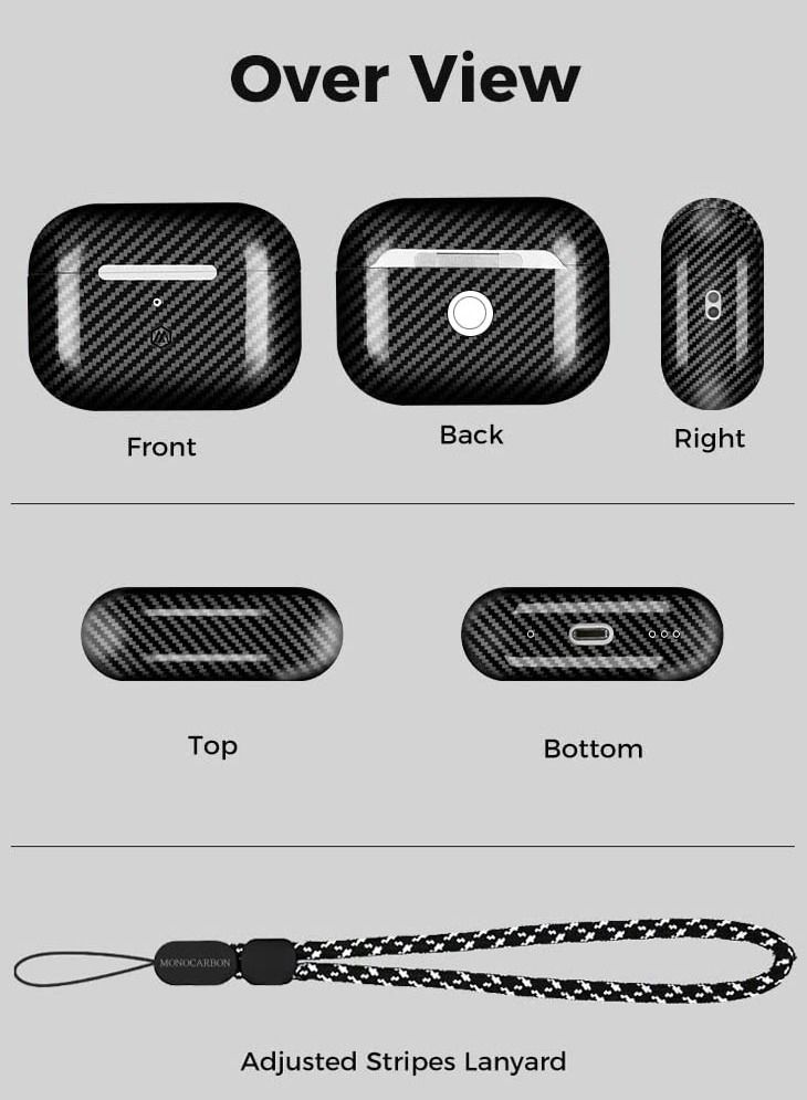 Real Carbon Fiber for Airpods Pro 2nd Generation (2022) Airpods Pro 2 Case Cover with Lanyard - Glossy Black