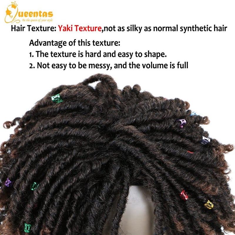QUEENTAS 12 Inch Short Curly Big Afro Braided Dreadlock Wigs for Black Women and Men, Black to Brown Lightweight Synthetic Faux Locs Twist Wig, Natural & Easy to Wear for Daily Party Occasions - Image 4