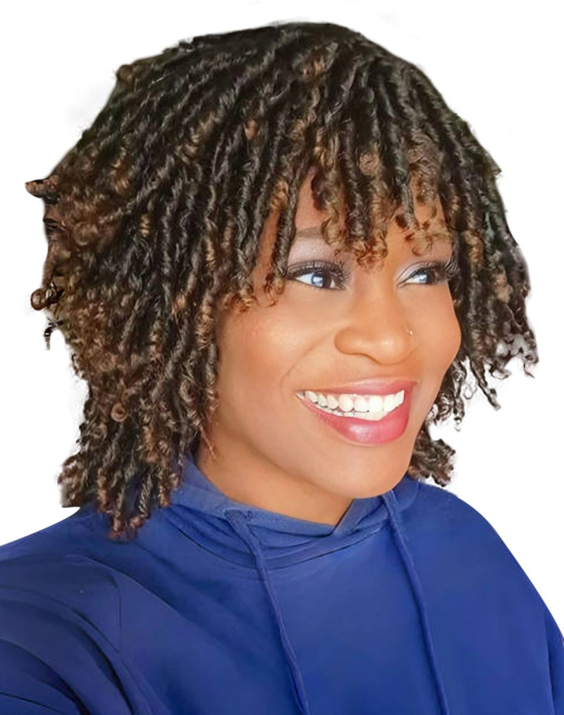 QUEENTAS 12 Inch Short Curly Big Afro Braided Dreadlock Wigs for Black Women and Men, Black to Brown Lightweight Synthetic Faux Locs Twist Wig, Natural & Easy to Wear for Daily Party Occasions - Image 1