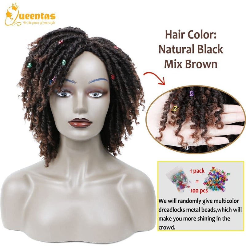 QUEENTAS 12 Inch Short Curly Big Afro Braided Dreadlock Wigs for Black Women and Men, Black to Brown Lightweight Synthetic Faux Locs Twist Wig, Natural & Easy to Wear for Daily Party Occasions - Image 2