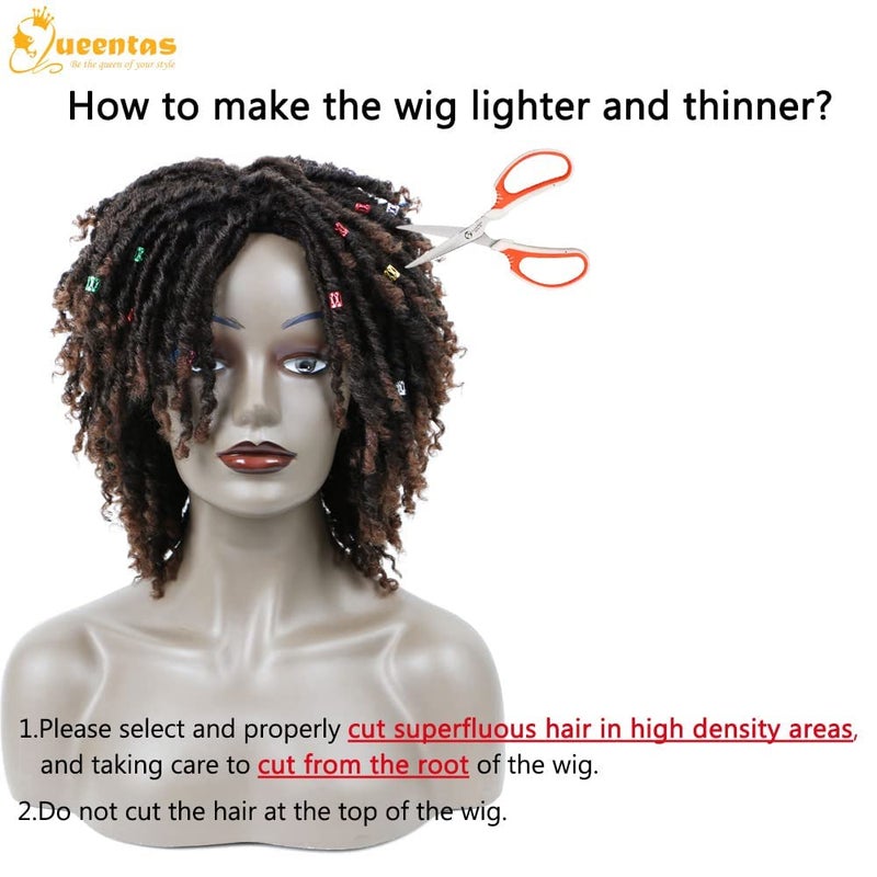 QUEENTAS 12 Inch Short Curly Big Afro Braided Dreadlock Wigs for Black Women and Men, Black to Brown Lightweight Synthetic Faux Locs Twist Wig, Natural & Easy to Wear for Daily Party Occasions - Image 5