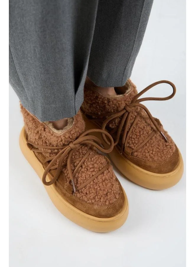Manijero  (Eleni) Women's Genuine Leather Lined Fur Mini Teddy Detailed Suede Boot. for Women | Best Price UAE