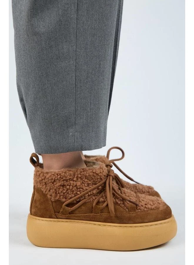 Manijero  (Eleni) Women's Genuine Leather Lined Fur Mini Teddy Detailed Suede Boot. for Women | Best Price UAE