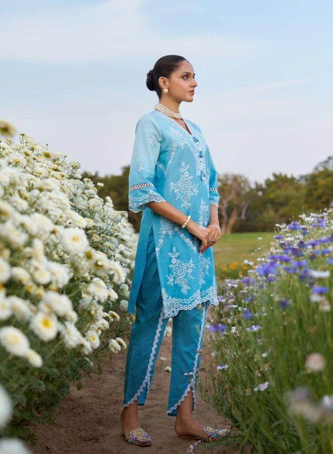 #Be Blue Embroidered Kurta Set