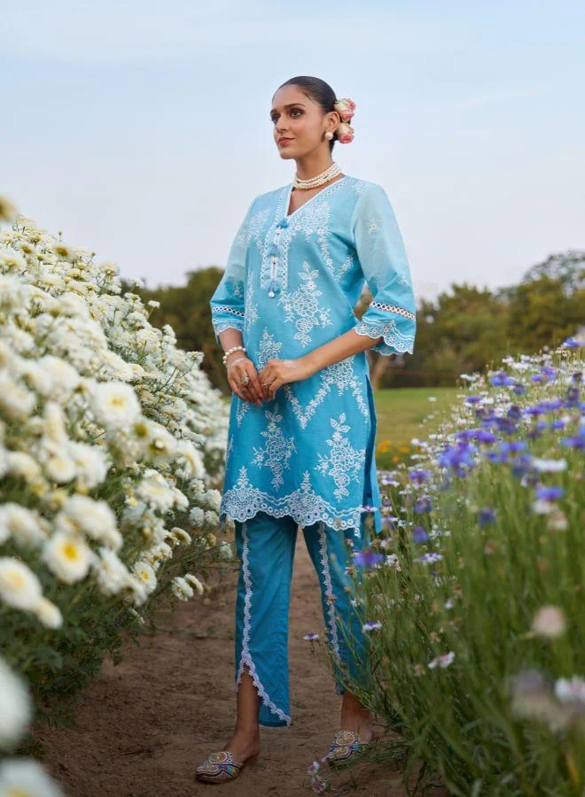 #Be Blue Embroidered Kurta Set